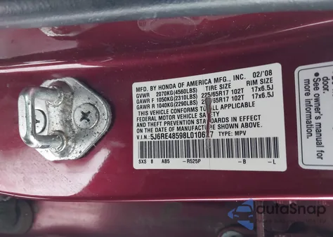 2008 Honda Cr-V Ex z USA, uszkodzony, nr VIN 5J6RE48598L010627